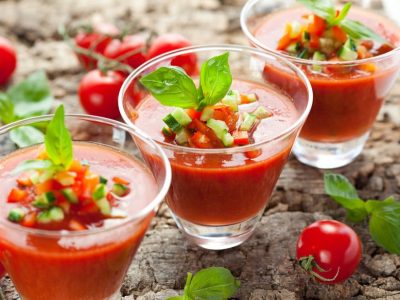 9651785 - delicious cold gazpacho soup in glasses