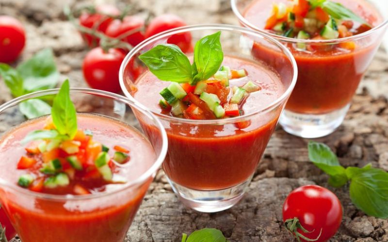 9651785 - delicious cold gazpacho soup in glasses